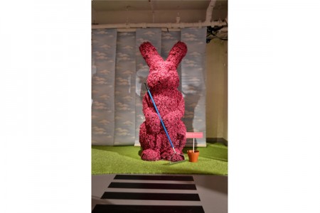 Giant pink topiary bunnies